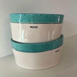 Rae Dunn Dotted Dog Bowls Set “Woof.”